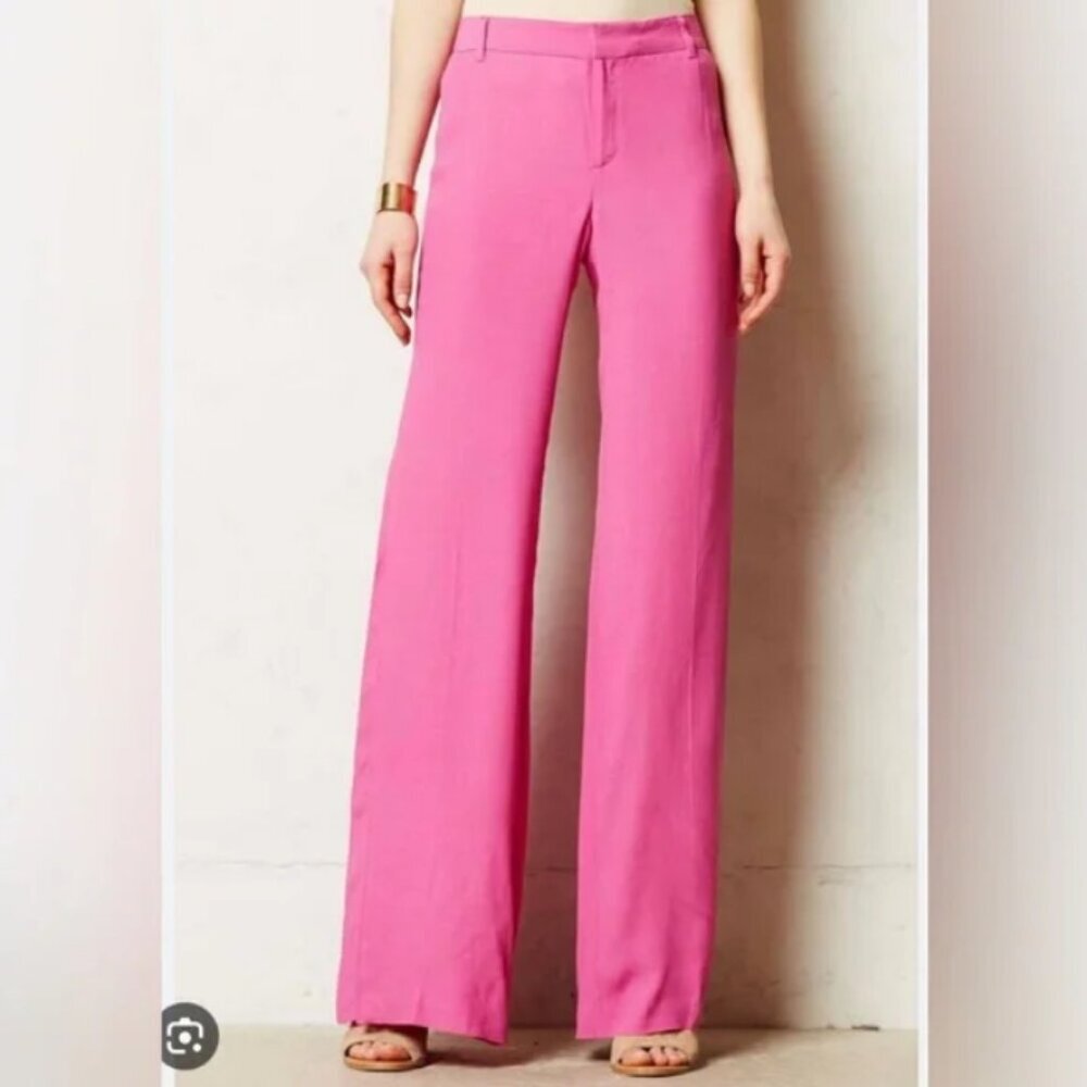Elevenses for Anthropologie Pink Pleated Wide Leg Trouser